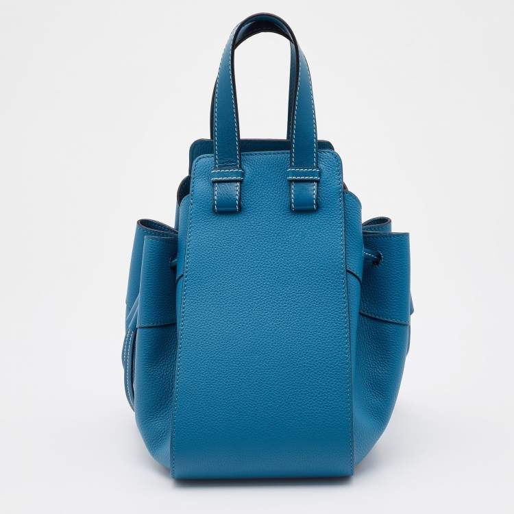 Pre Owned Loewe Blue Leather Small Hammock Drawstring Bag