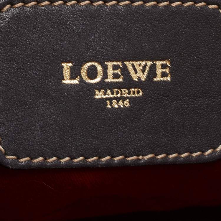 Pre Owned Loewe Tricolor Pebbled Patent and Leather Front Pocket Satchel
