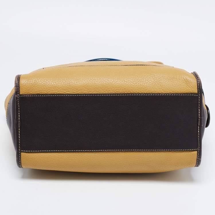 Pre Owned Loewe Tricolor Pebbled Patent and Leather Front Pocket Satchel