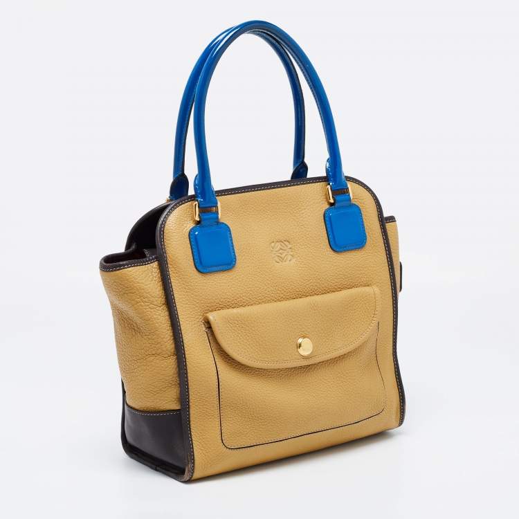Pre Owned Loewe Tricolor Pebbled Patent and Leather Front Pocket Satchel