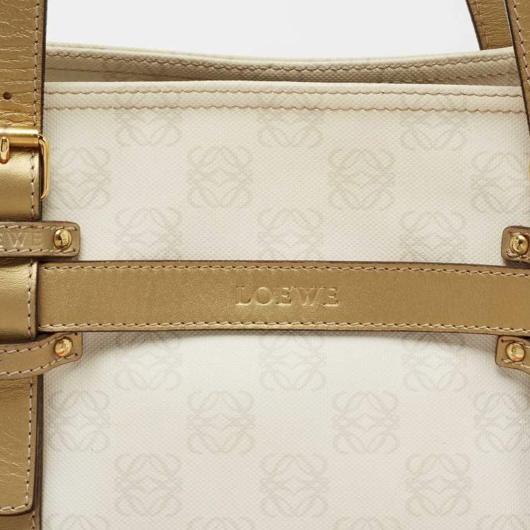 Pre Owned Loewe Beige/Metallic Signature Coated Canvas and Leather Tote