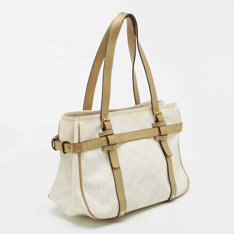 Pre Owned Loewe Beige/Metallic Signature Coated Canvas and Leather Tote