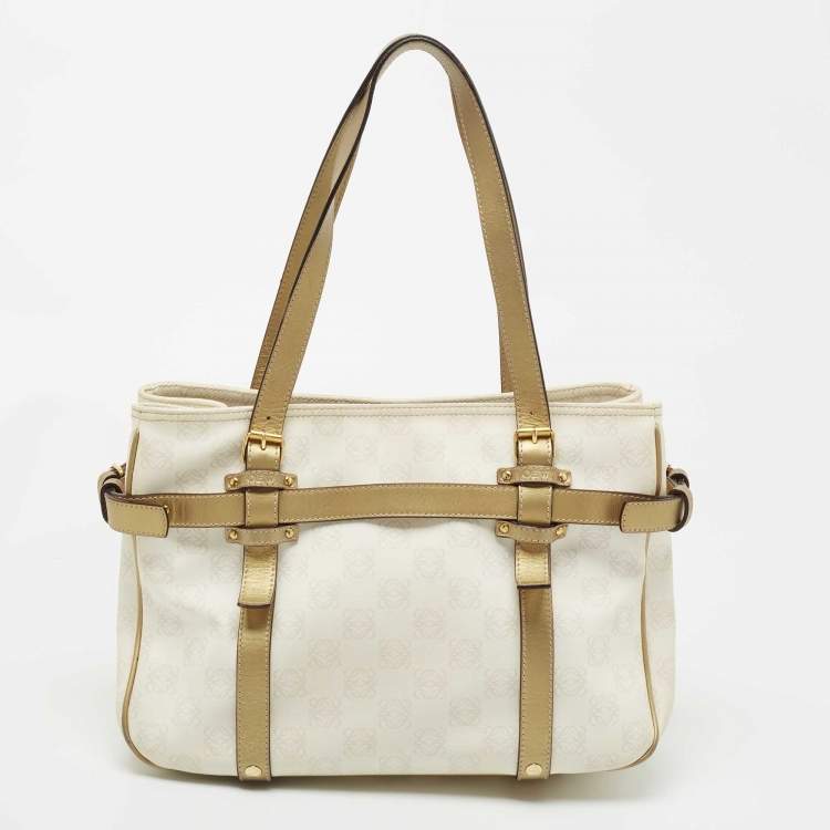 Pre Owned Loewe Beige/Metallic Signature Coated Canvas and Leather Tote