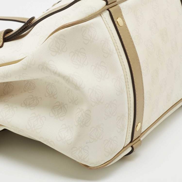 Pre Owned Loewe Beige/Metallic Signature Coated Canvas and Leather Tote