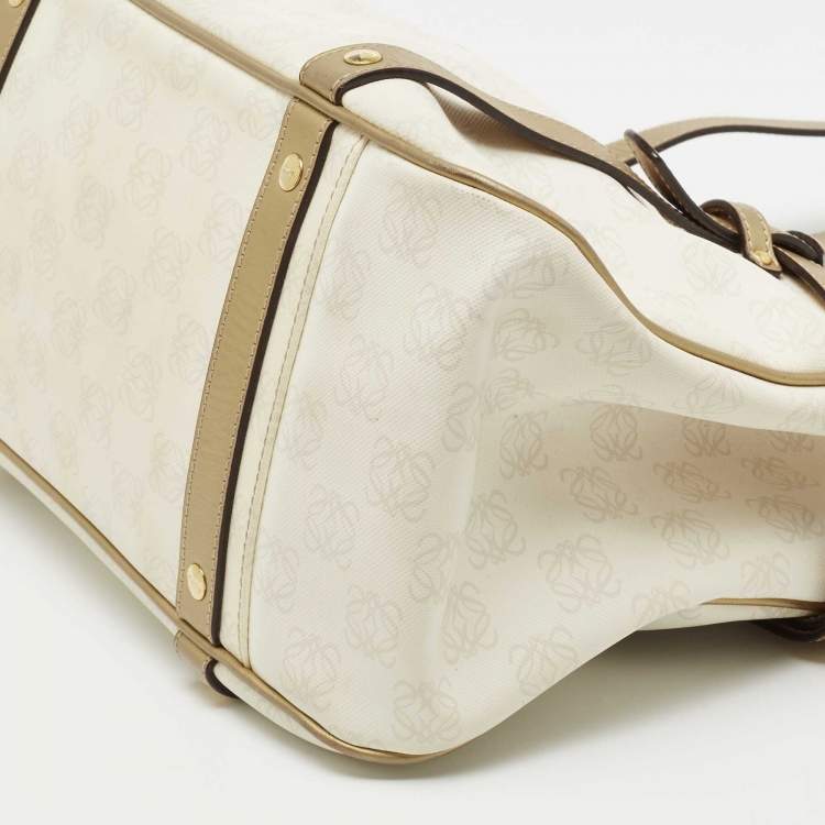 Pre Owned Loewe Beige/Metallic Signature Coated Canvas and Leather Tote