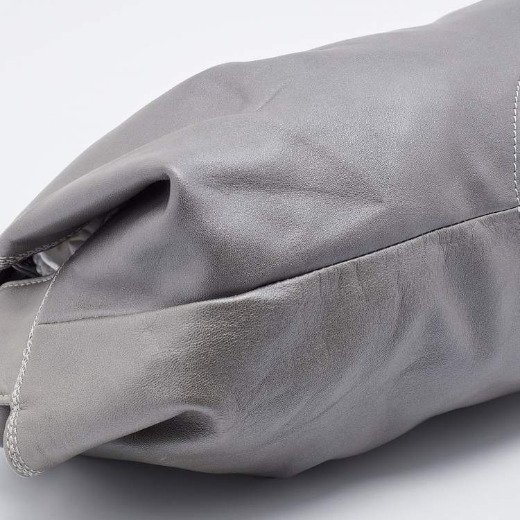 Pre Owned Loewe Metallic Grey Leather Aire Hobo
