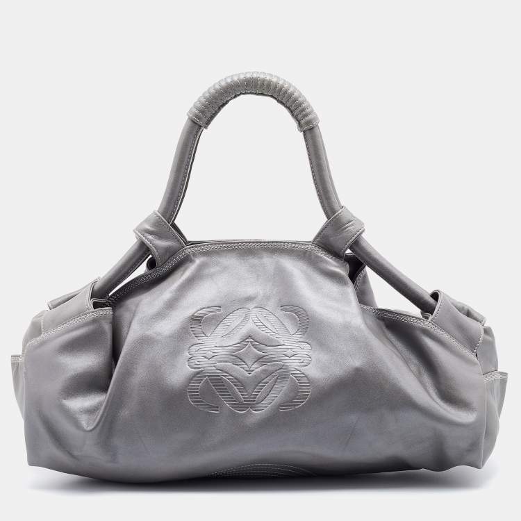 Pre Owned Loewe Metallic Grey Leather Aire Hobo
