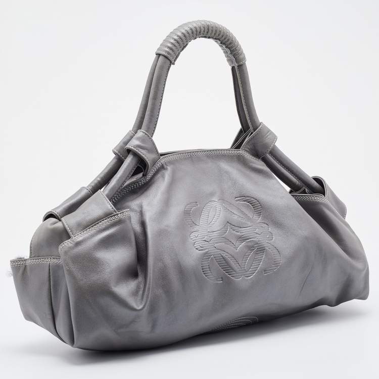 Pre Owned Loewe Metallic Grey Leather Aire Hobo