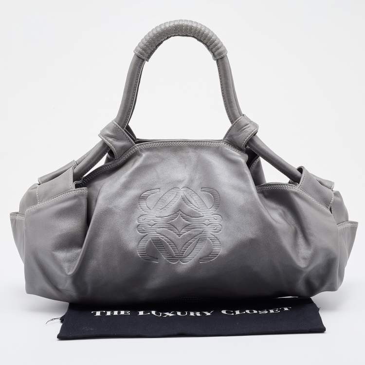 Pre Owned Loewe Metallic Grey Leather Aire Hobo