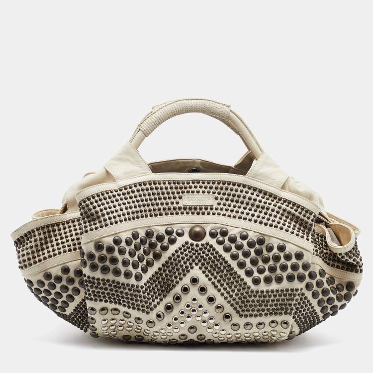 Pre Owned Loewe Light Beige Leather Special Edition Embellished Aire Hobo