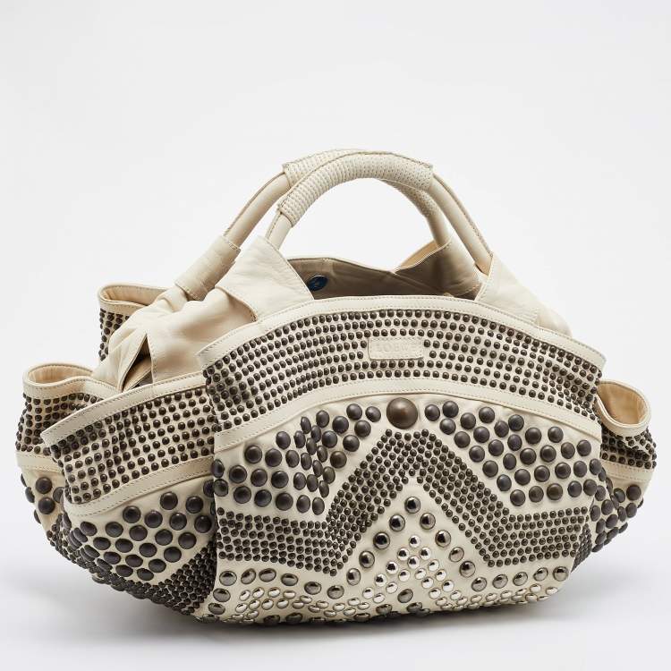 Pre Owned Loewe Light Beige Leather Special Edition Embellished Aire Hobo