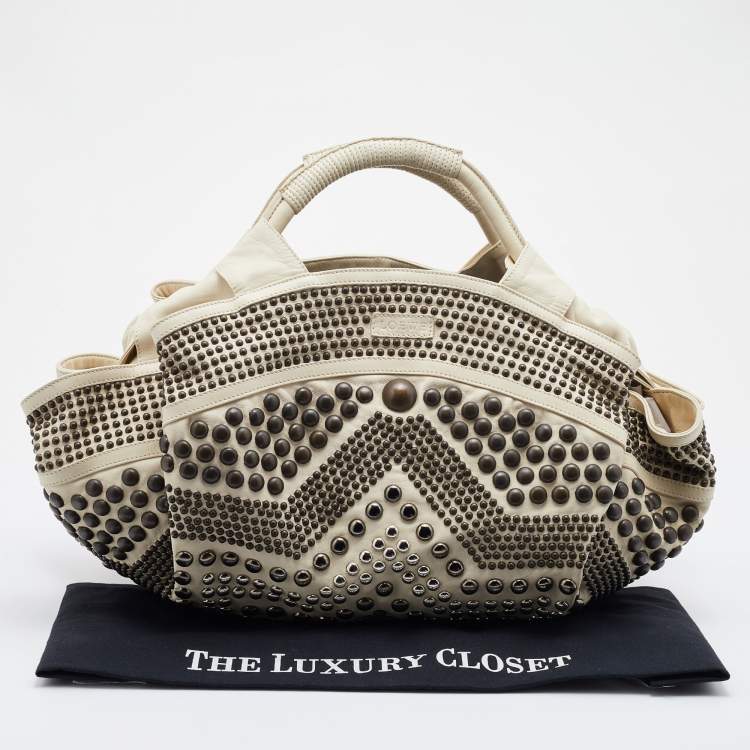Pre Owned Loewe Light Beige Leather Special Edition Embellished Aire Hobo
