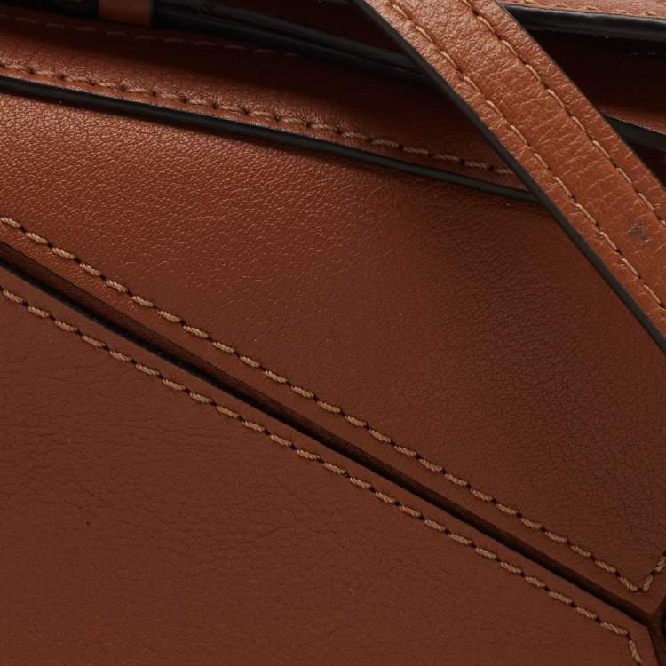 Pre Owned Loewe Brown Leather Nano Puzzle Crossbody Bag
