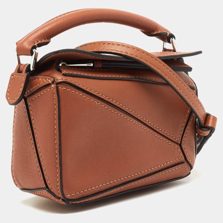 Pre Owned Loewe Brown Leather Nano Puzzle Crossbody Bag