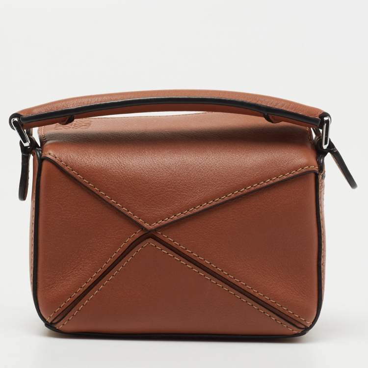 Pre Owned Loewe Brown Leather Nano Puzzle Crossbody Bag