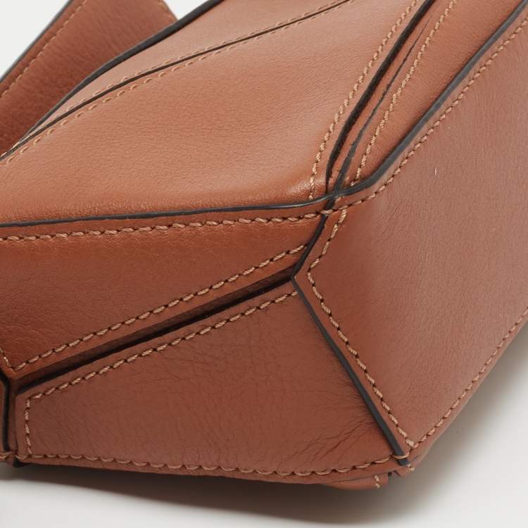 Pre Owned Loewe Brown Leather Nano Puzzle Crossbody Bag
