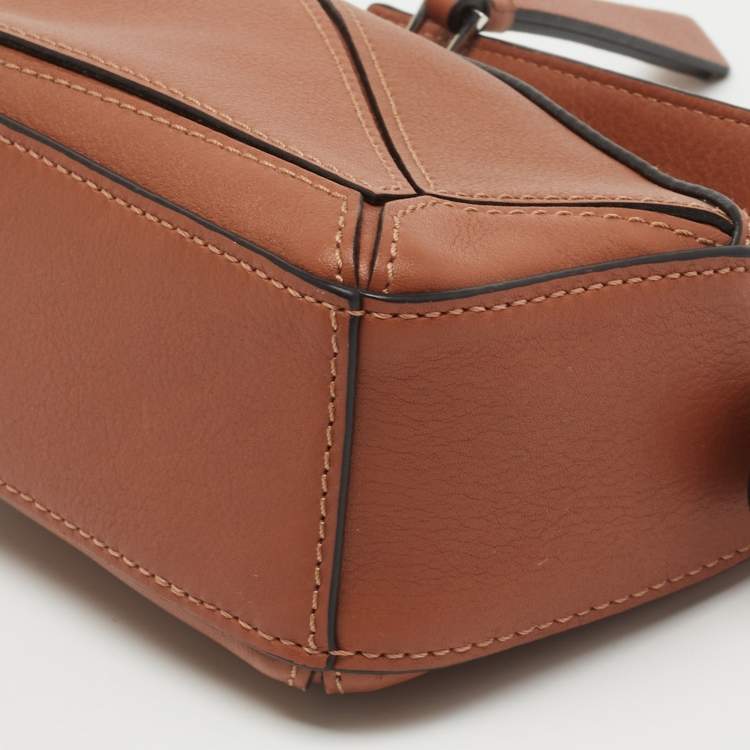 Pre Owned Loewe Brown Leather Nano Puzzle Crossbody Bag