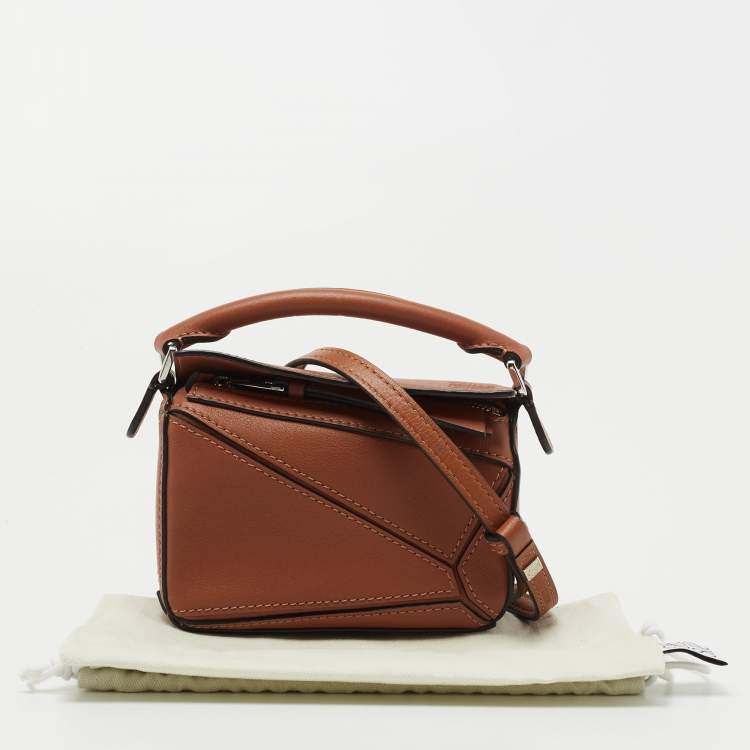 Pre Owned Loewe Brown Leather Nano Puzzle Crossbody Bag