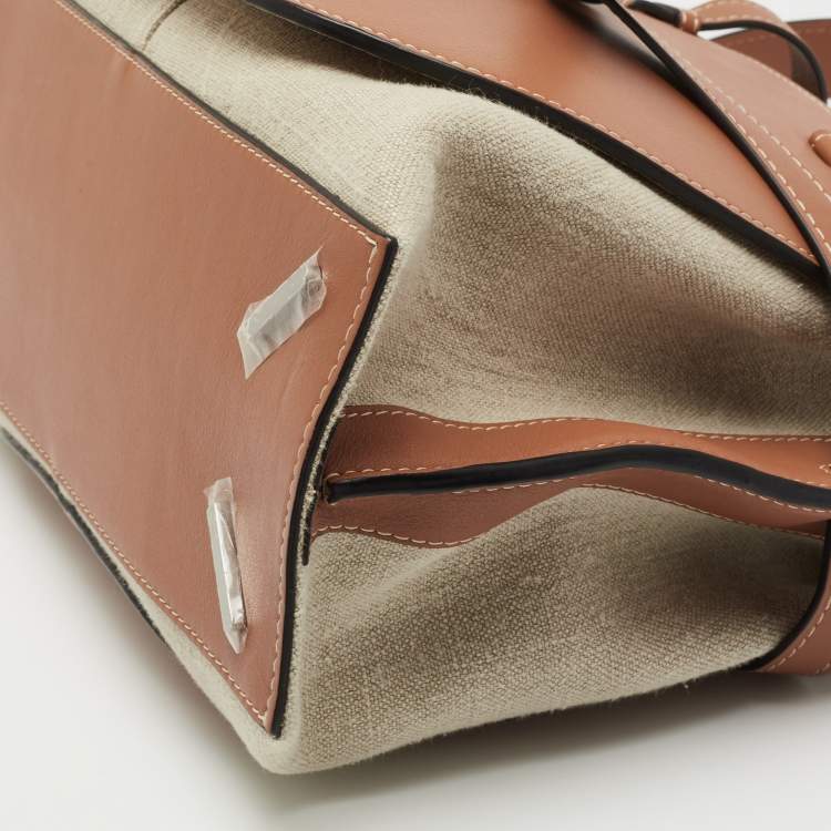Pre Owned Loewe Tan/Beige Leather and Canvas Medium Gate Tote