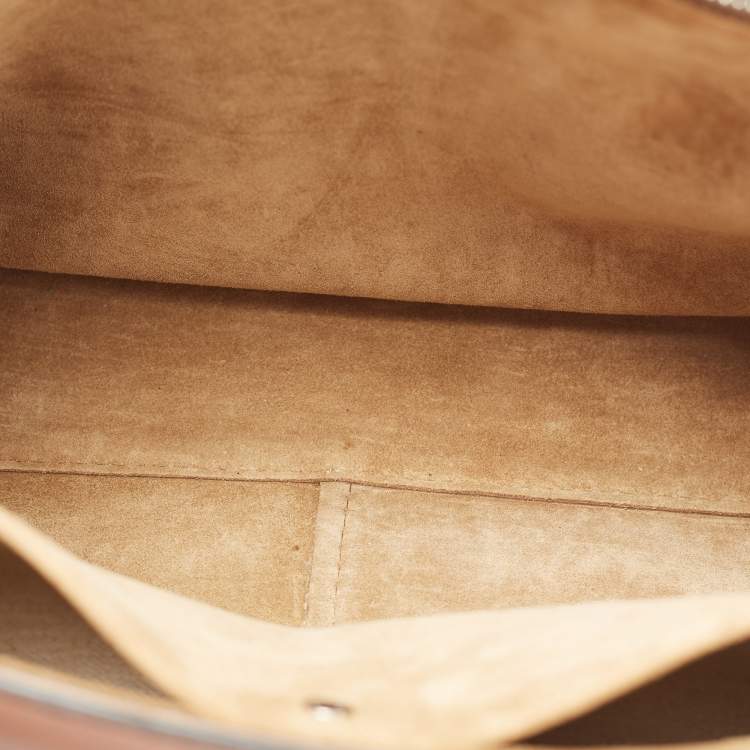 Pre Owned Loewe Tan/Beige Leather and Canvas Medium Gate Tote