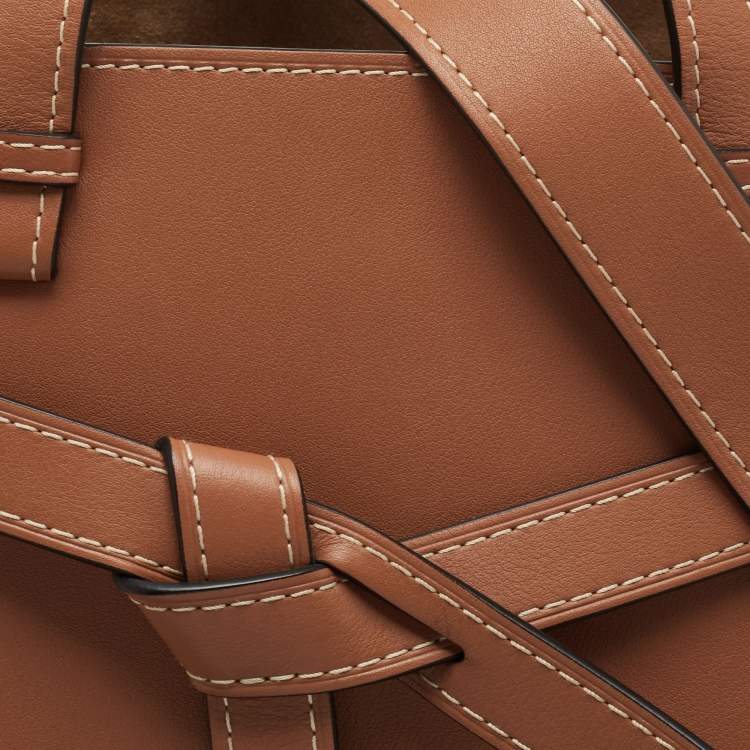 Pre Owned Loewe Tan/Beige Leather and Canvas Medium Gate Tote