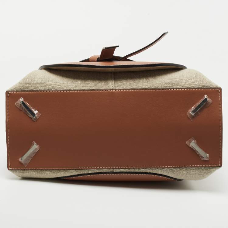 Pre Owned Loewe Tan/Beige Leather and Canvas Medium Gate Tote