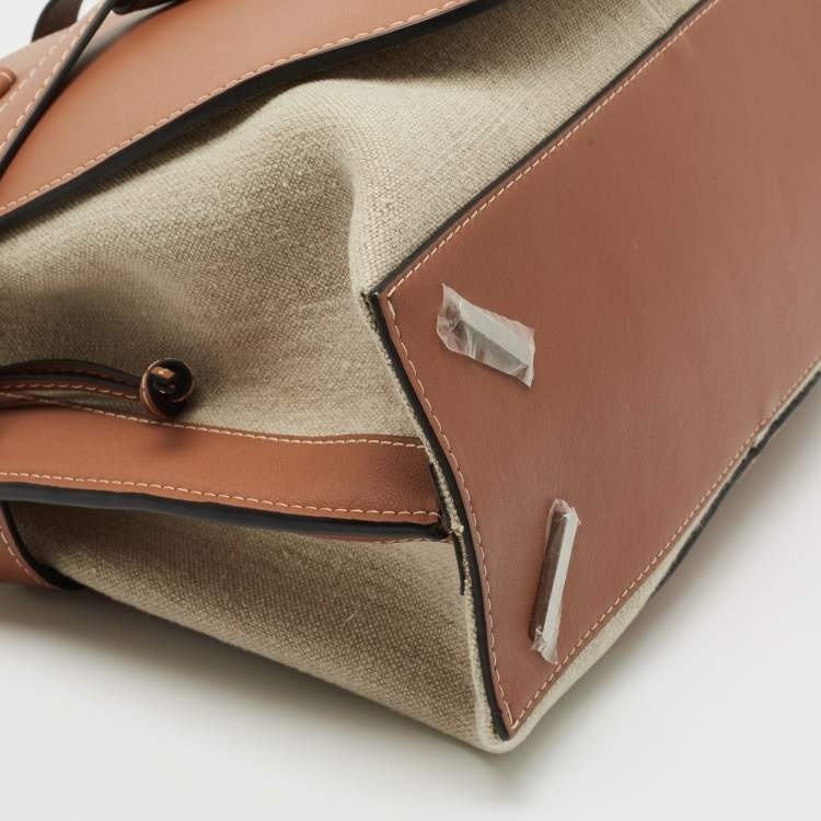Pre Owned Loewe Tan/Beige Leather and Canvas Medium Gate Tote
