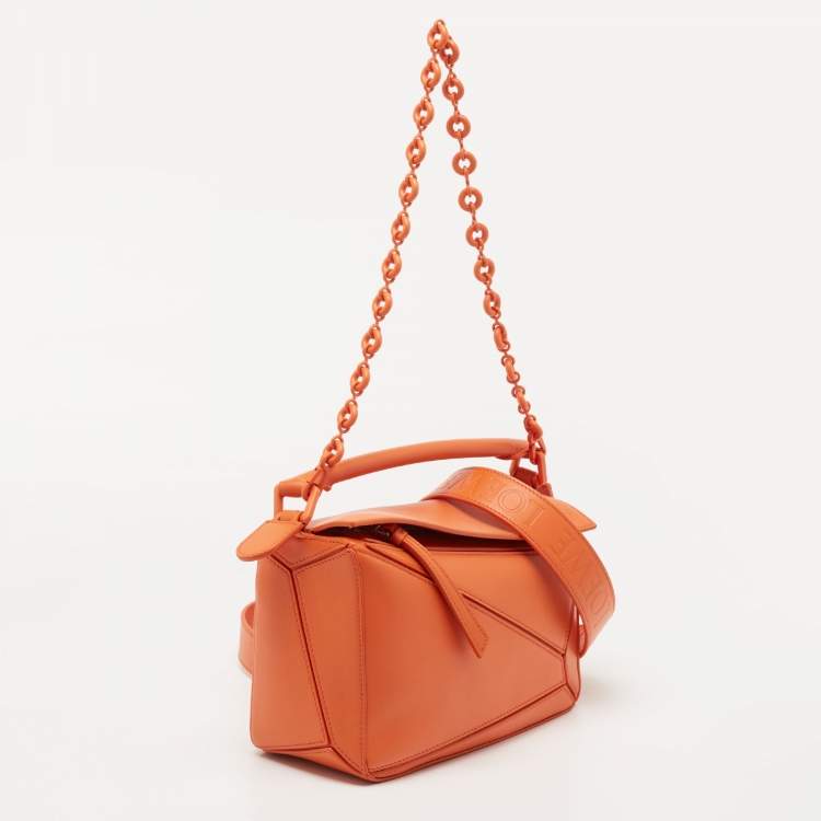 Pre Owned Loewe Orange Leather Small Puzzle Shoulder Bag