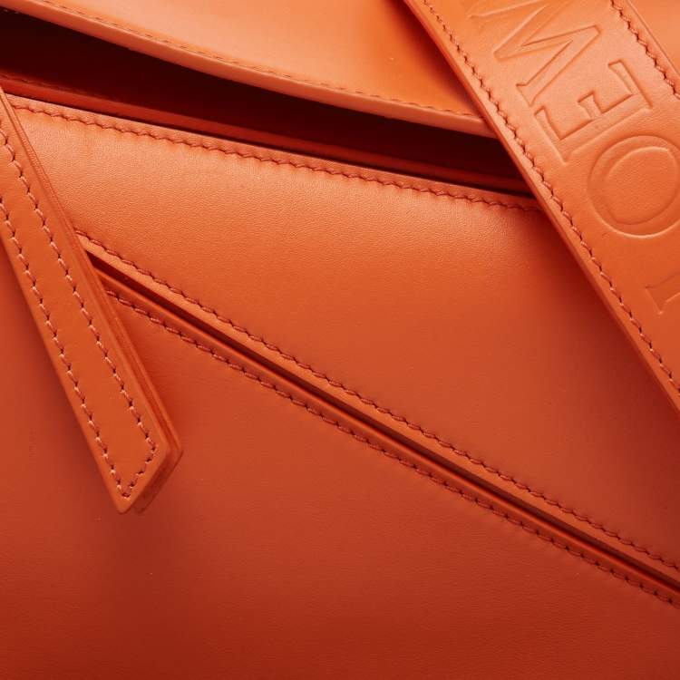 Pre Owned Loewe Orange Leather Small Puzzle Shoulder Bag