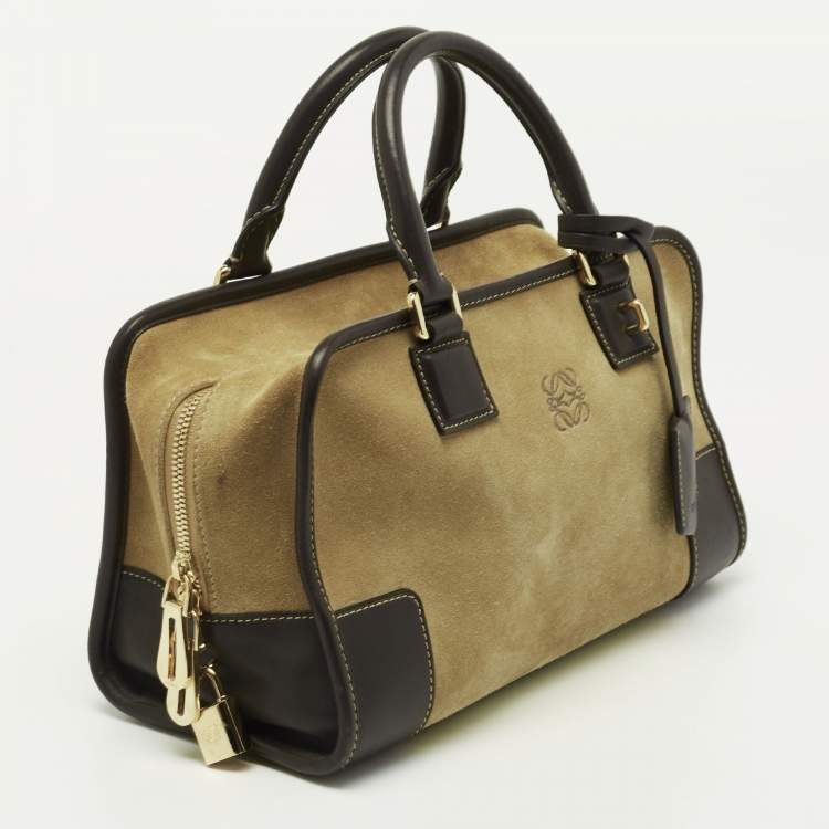 Pre Owned Loewe Khaki Green/Brown Suede and Leather Amazona 23 Bag