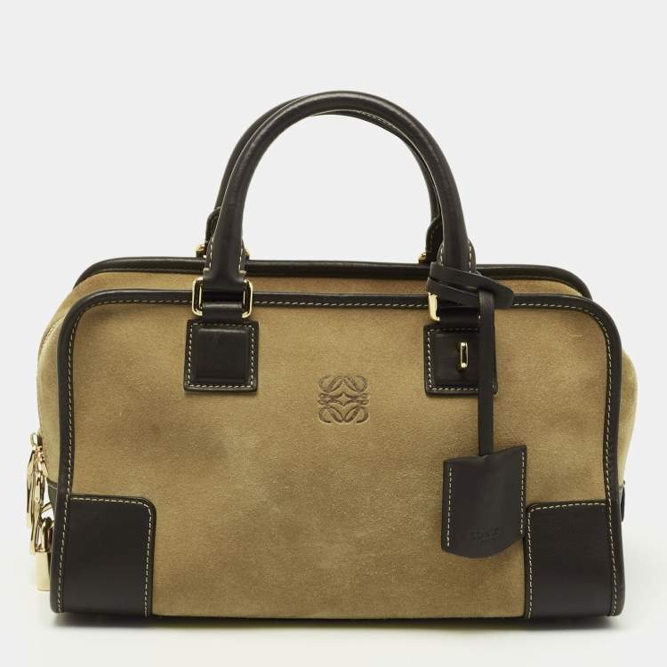 Pre Owned Loewe Khaki Green/Brown Suede and Leather Amazona 23 Bag