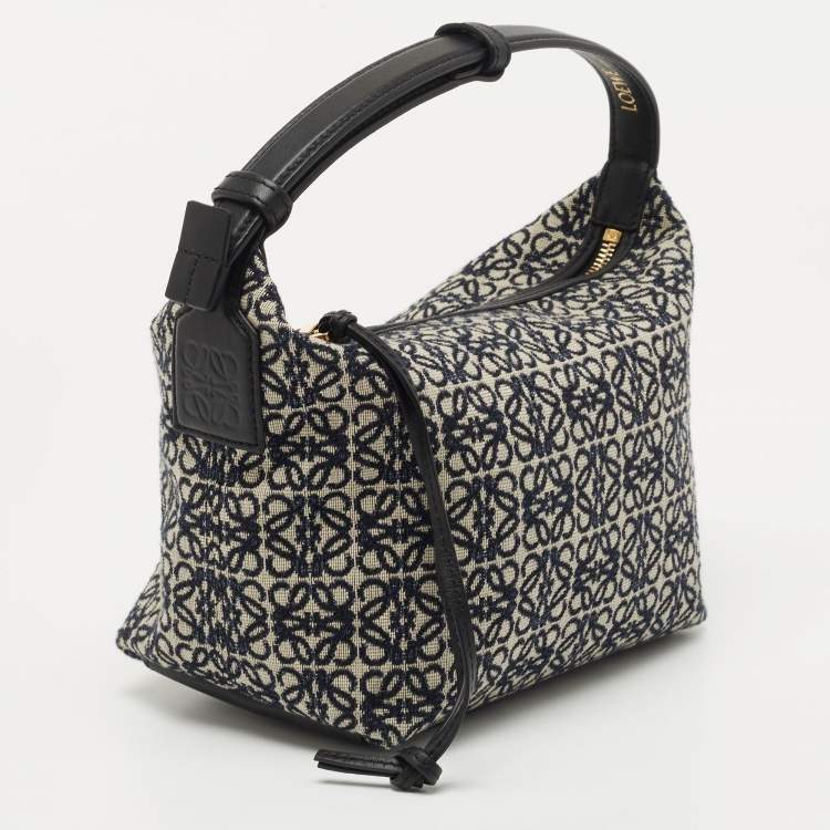 Pre Owned Loewe Dark Blue Canvas Small Cubi Shoulder Bag