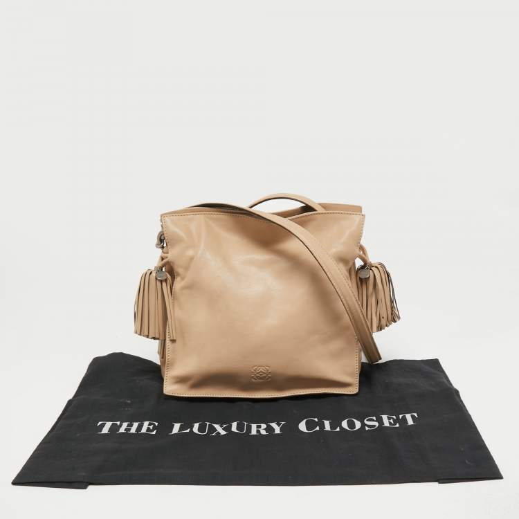 Pre Owned Loewe Beige Leather Flamenco Crossbody Bag