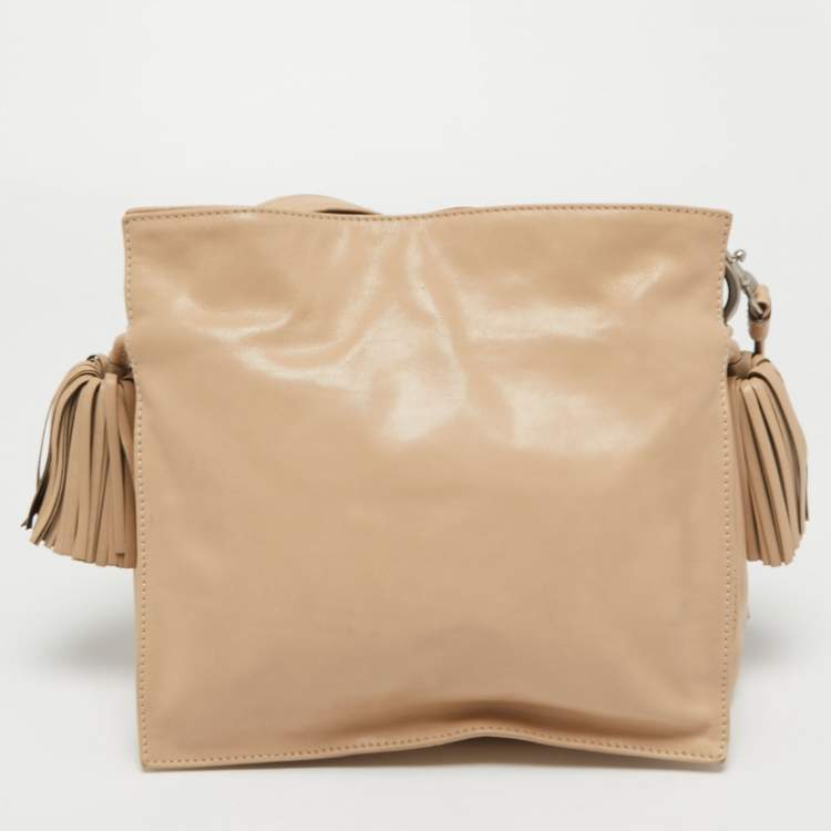 Pre Owned Loewe Beige Leather Flamenco Crossbody Bag