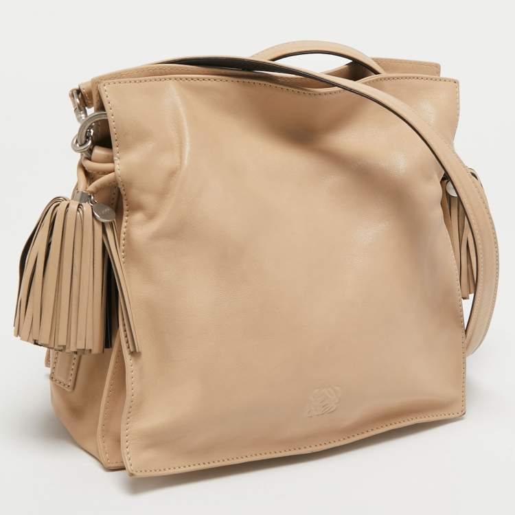 Pre Owned Loewe Beige Leather Flamenco Crossbody Bag