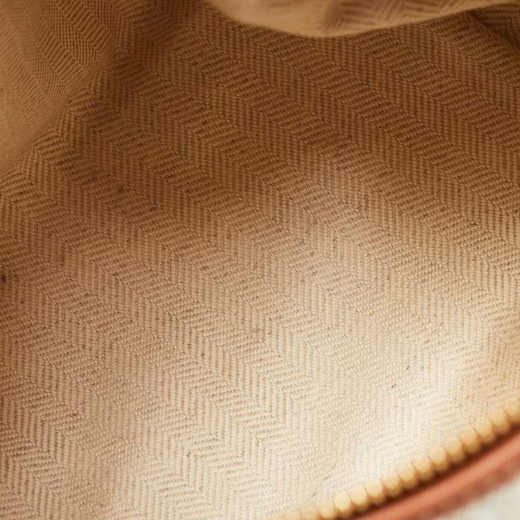 Pre Owned Loewe Ecru/Tan Jacquard Canvas and Leather Small Cubi Anagram Shoulder Bag