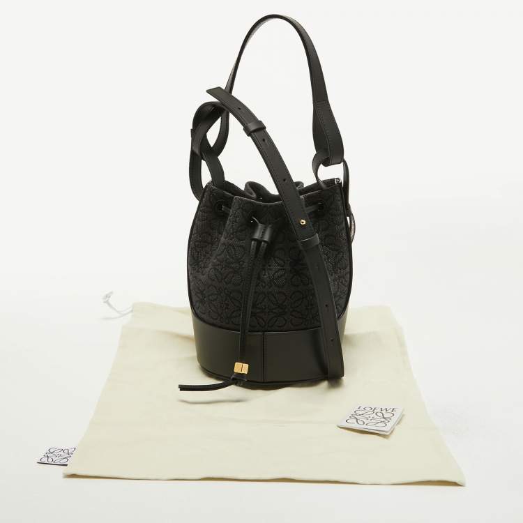 Pre Owned Loewe Black/Grey Monogram Canvas and Leather Balloon Anagram Bucket Bag
