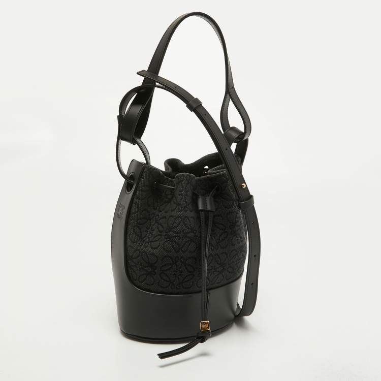 Pre Owned Loewe Black/Grey Monogram Canvas and Leather Balloon Anagram Bucket Bag