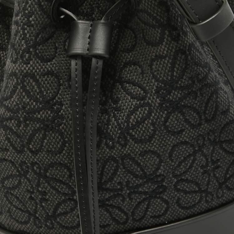 Pre Owned Loewe Black/Grey Monogram Canvas and Leather Balloon Anagram Bucket Bag