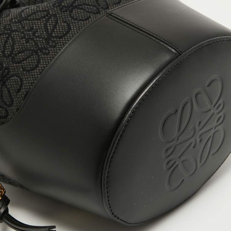 Pre Owned Loewe Black/Grey Monogram Canvas and Leather Balloon Anagram Bucket Bag