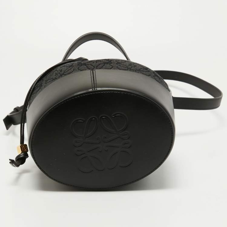 Pre Owned Loewe Black/Grey Monogram Canvas and Leather Balloon Anagram Bucket Bag