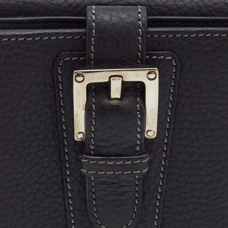 Pre Owned Loewe Black Leather Buckle French Compact Wallet