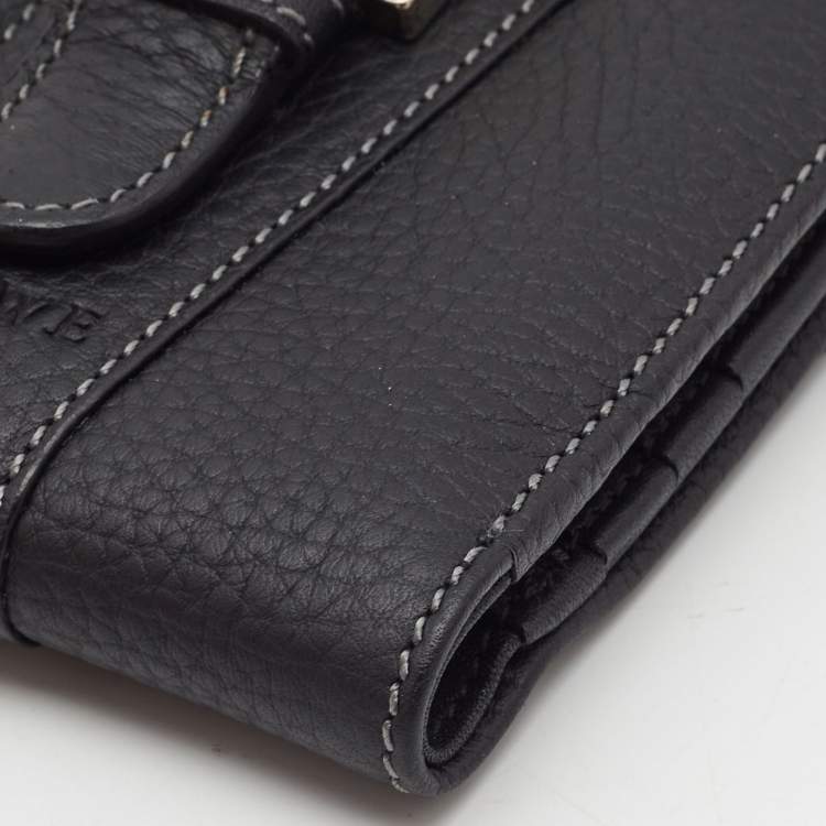 Pre Owned Loewe Black Leather Buckle French Compact Wallet