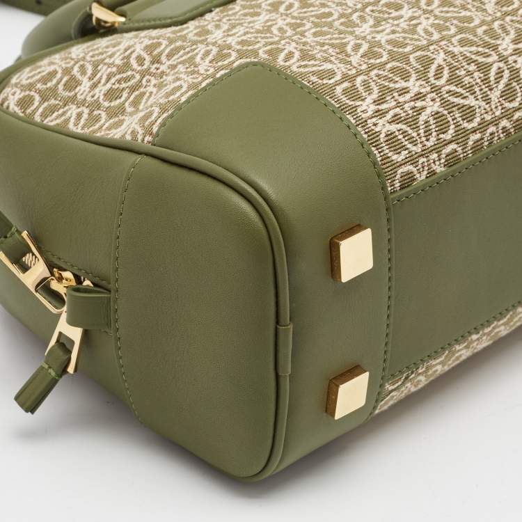 Pre Owned Loewe Military Green  Jacquard Canvas and Leather Amazona 23 Bag