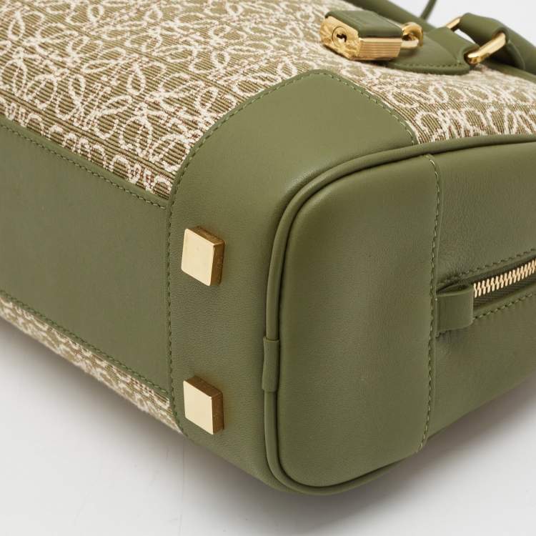 Pre Owned Loewe Military Green  Jacquard Canvas and Leather Amazona 23 Bag