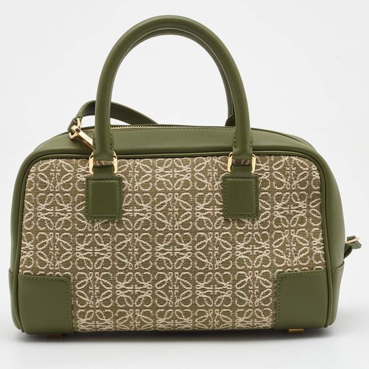Pre Owned Loewe Military Green  Jacquard Canvas and Leather Amazona 23 Bag