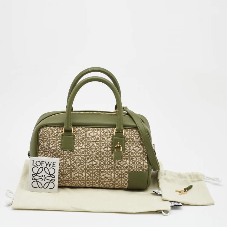 Pre Owned Loewe Military Green  Jacquard Canvas and Leather Amazona 23 Bag
