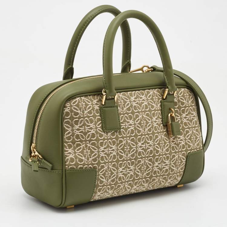 Pre Owned Loewe Military Green  Jacquard Canvas and Leather Amazona 23 Bag