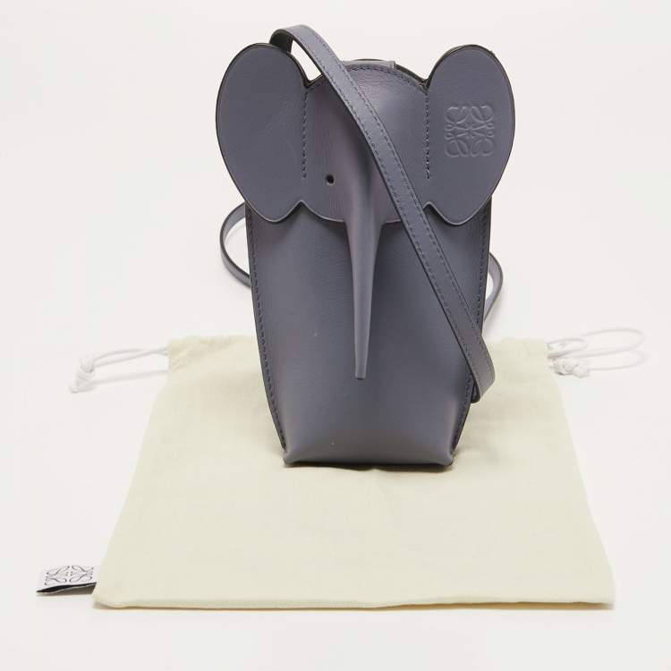Pre Owned Loewe Grey Leather Elephant Pocket Pouch Crossbody Bag