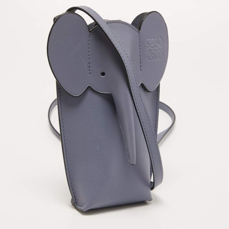 Pre Owned Loewe Grey Leather Elephant Pocket Pouch Crossbody Bag